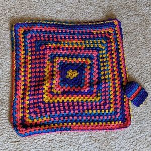 Multicolor Knitted Blanket (26inx26in) & Baby Hat